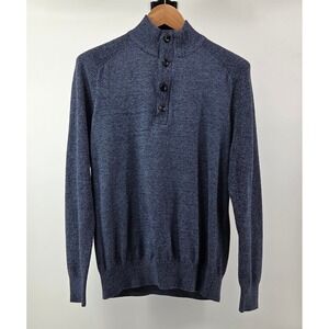 Pronto Uomo Blue Quarter Button Mock Neck Sweater Mens XL Blue Cotton Minimalist
